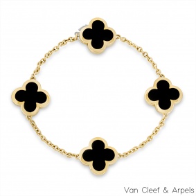 Van Cleef & Arpels Yellow Gold Onyx Pure Alhambra 4 Motif Bracelet VCARA13400